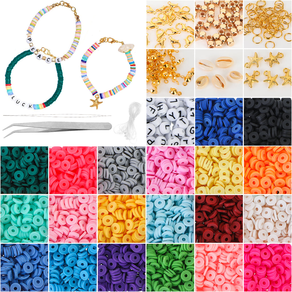4000 PCS 10 Strands Heishi Clay Beads Polymer Clay Beads with Gold Spacer  Beads for DIY Jewelry Making Bracelets Necklace Earring Making Supplies