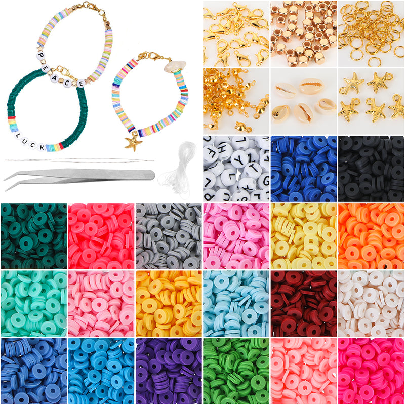 Flat Polymer Clay Beads Jewelry Making Kit Diy - 6mm Beads 24