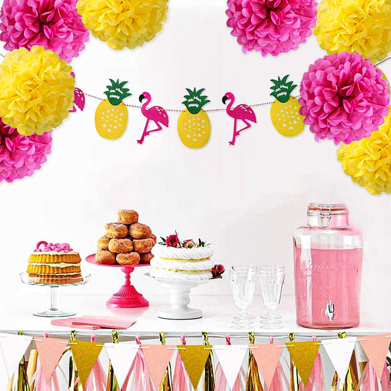 Tropical Summer Party Decorations, 8 Pcs Tissue Hanging Paper Pom